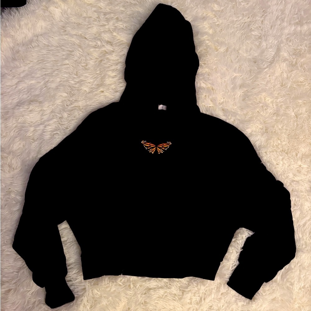 Black Hoodie with Butterfly Detail